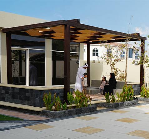 Shaded pergola outdoor living space in the UAE