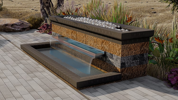 Outdoor garden fountain and other water features in Dubai, UAE.