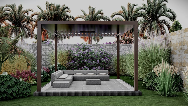 Pergola designs and outdoor shades for outdoor garden spaces in Dubai, UAE.