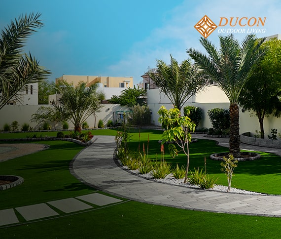 Luxury Outdoor living ideas for hardscaping in Dubai, UAE.