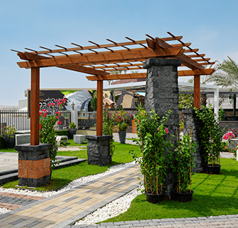 Dark Landscape pavers for villa outdoor living space in Dubai.