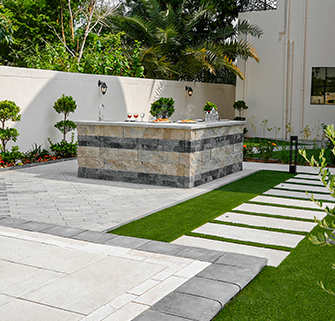 Luxury hardscaping with landscape pavers for outdoors in Dubai, UAE.